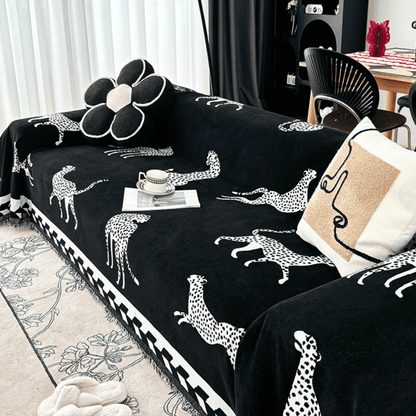 Leopard Print Black & White Elegance Chenille Sofa Cover