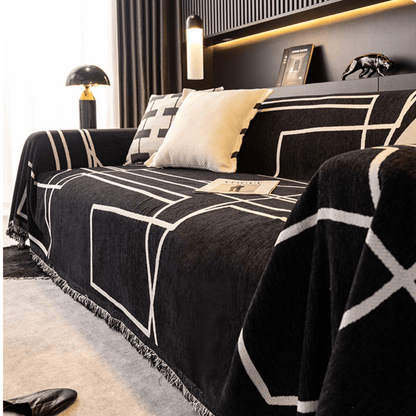 Geometric Print Black Elegance Chenille Sofa Cover