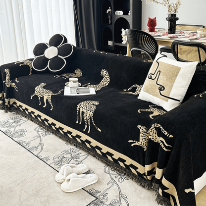 Leopard Print Black & Beige Elegance Chenille Sofa Cover