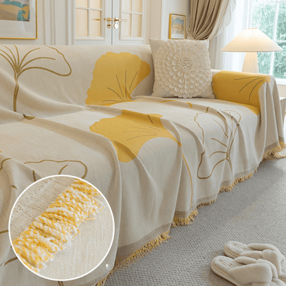 Ginkgo Leaf Print Yellow Elegance Chenille Sofa Cover :[EM-SC-29] Style-5