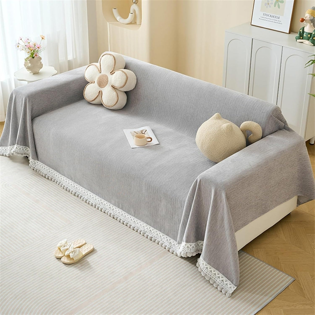 Light Grey Elegance Chenille Sofa Cover : [EM-SC-32]
