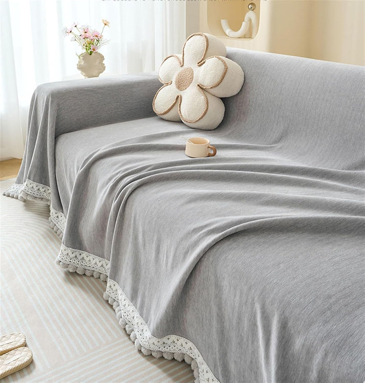 Light Grey Elegance Chenille Sofa Cover : [EM-SC-32]