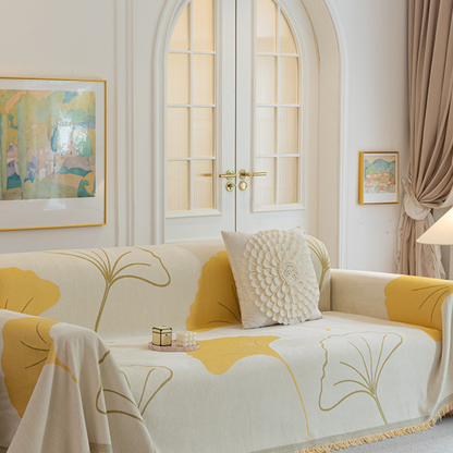 Ginkgo Leaf Print Yellow Elegance Chenille Sofa Cover :[EM-SC-29] Style-5
