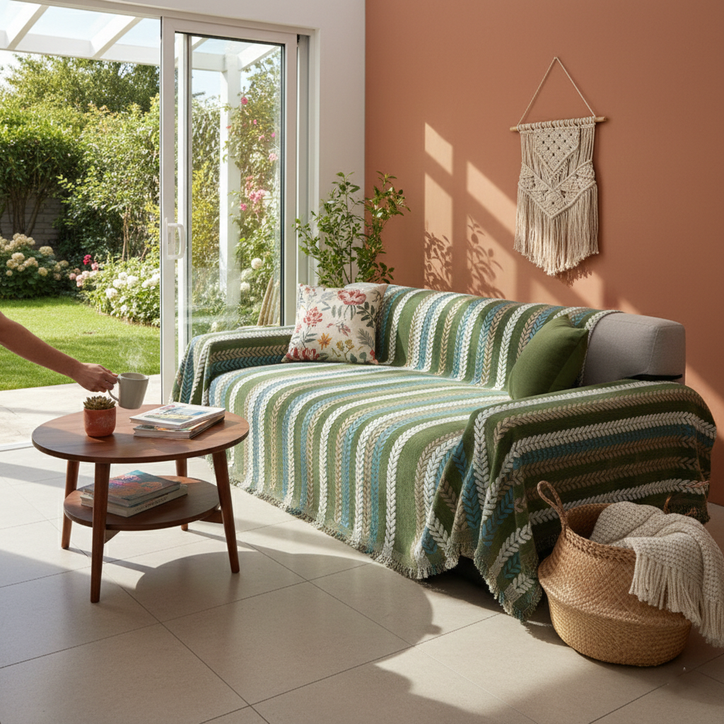Premium Chenille Leaf Pattern Sofa Cover