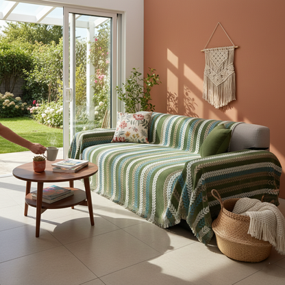 Premium Chenille Leaf Pattern Sofa Cover