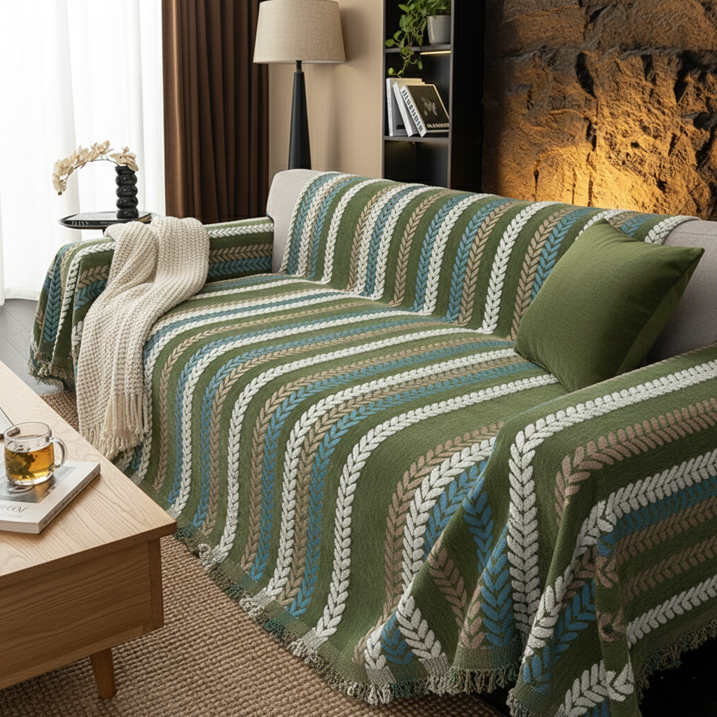 Premium Chenille Leaf Pattern Sofa Cover