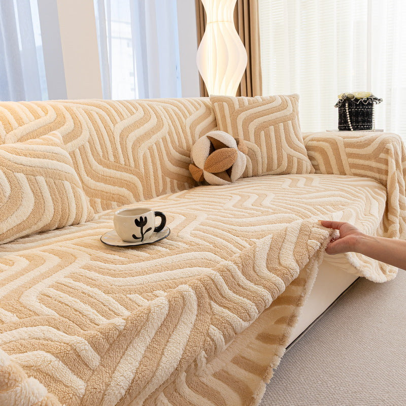 Khaki Elegance Chenille Sofa Cover : [EM-SC-39]