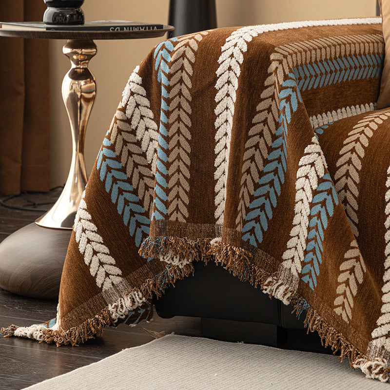 Premium Chenille Leaf Pattern Sofa Cover