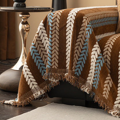 Premium Chenille Leaf Pattern Sofa Cover