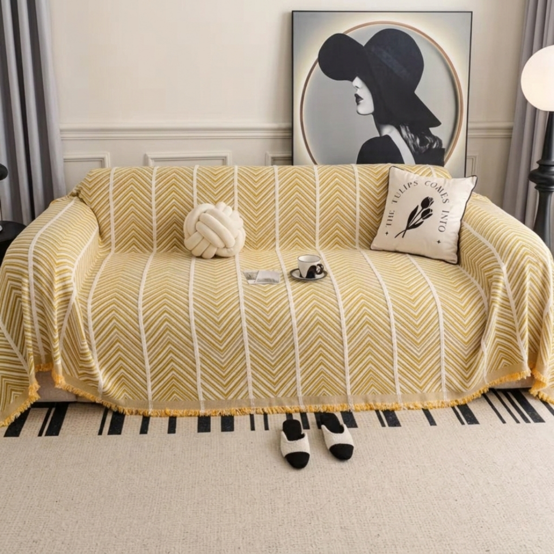 Elegance Chenille Yellow Sofa Cover : [EM-SC-41]