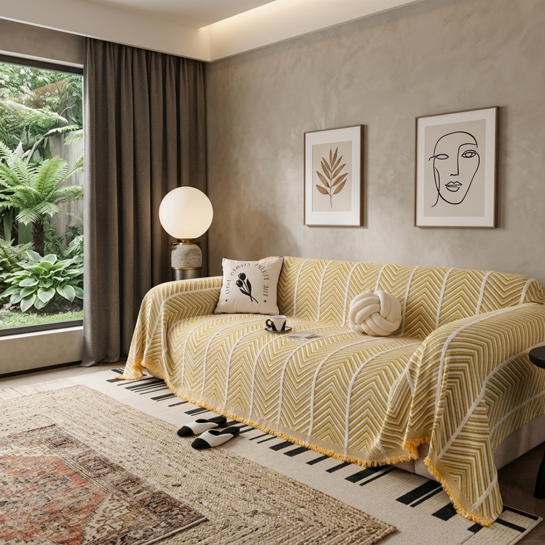 Elegance Chenille Yellow Sofa Cover : [EM-SC-41]