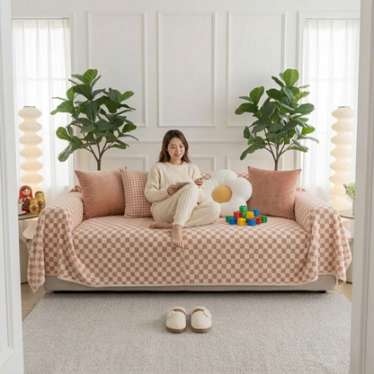 Pink Elegance Cotton Wool Sofa Cover : [EM-SC-45]