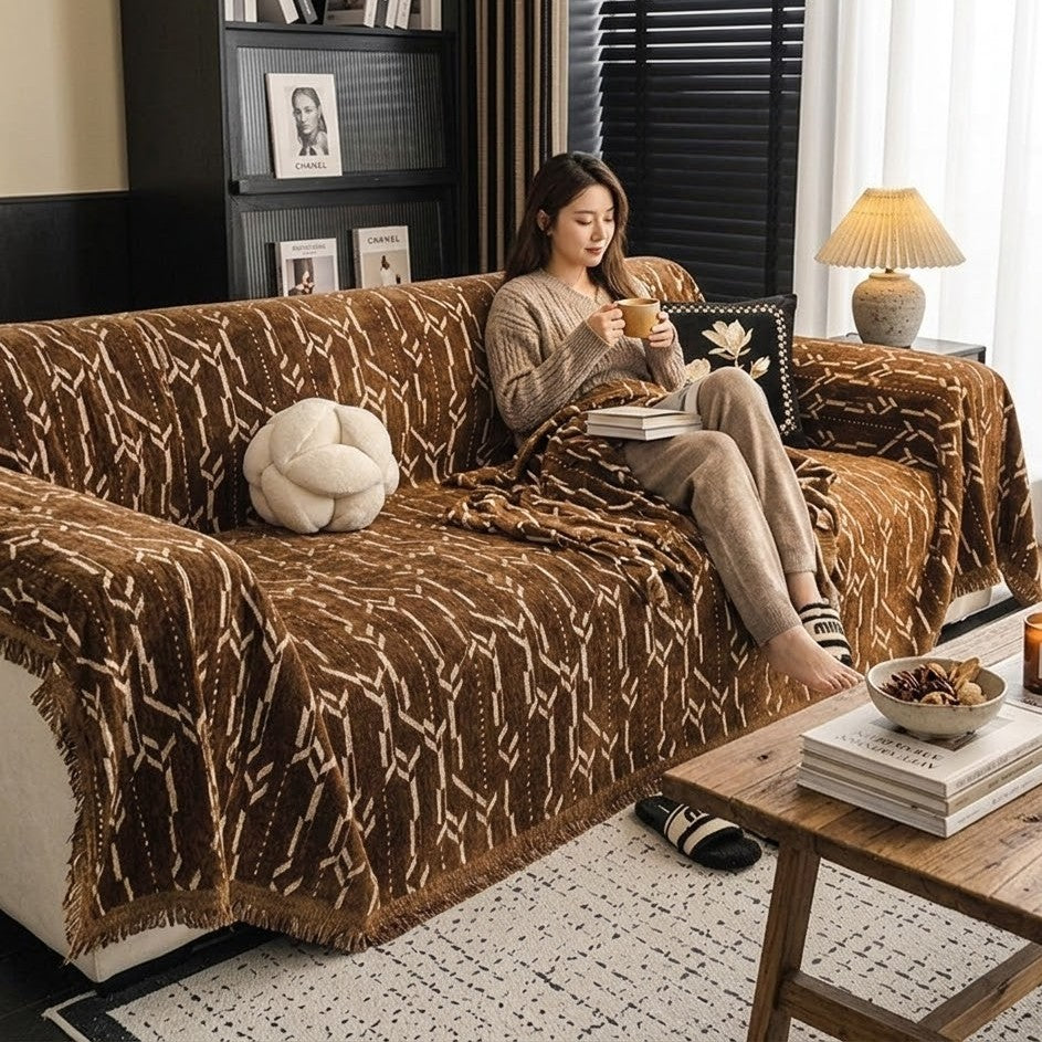 Brown Elegance Chenille Sofa Cover : [EM-SC-46]