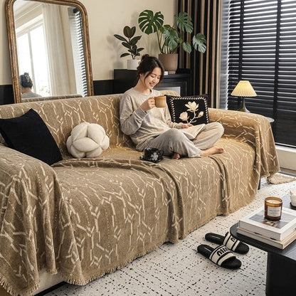 Khaki Elegance Chenille Sofa Cover : [EM-SC-46]